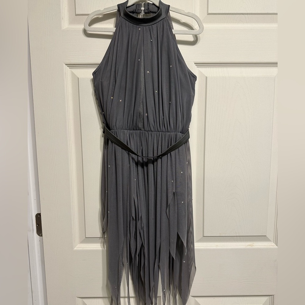 Weissman Gray Halter Lyrical Costume, Rhinestones Added, Size Large Child